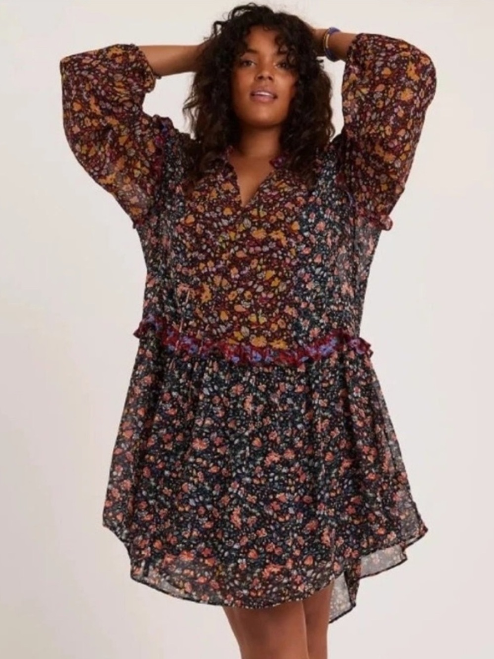 Anthropologie Sheer Floral Dress